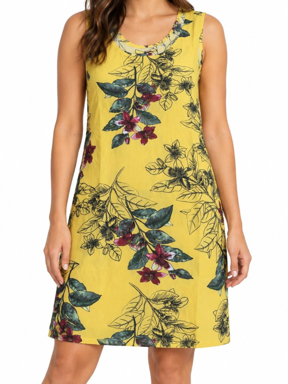 Amaryllis Yellow Floral Sleeveless Shift Dress Size S NWOT